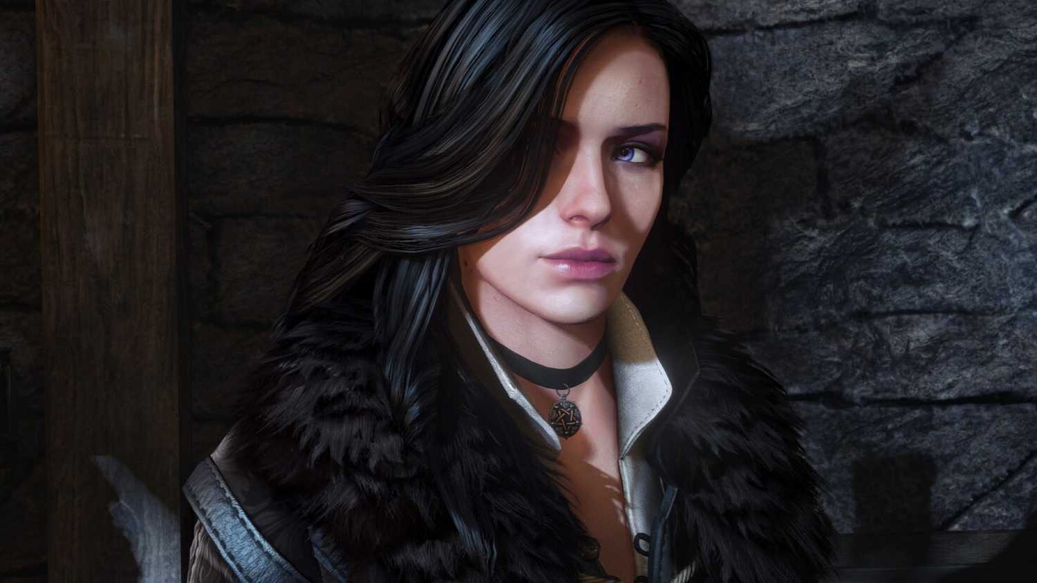 A screenshot from The Witcher 3 showing the raven-haired sorceress Yennifer