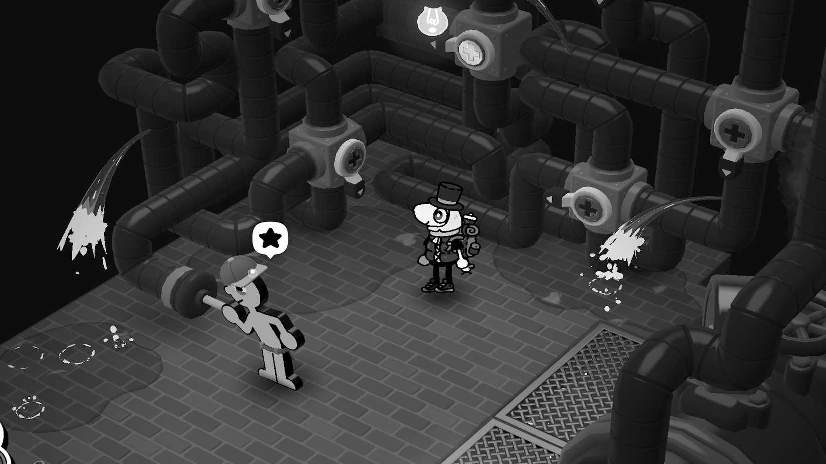 The main character of Toem 2 in a mess of plumbing