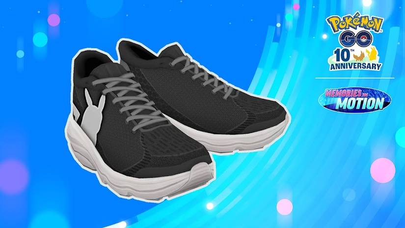 Black running shoes with a Pikachu silhouette on it in Pokémon Go