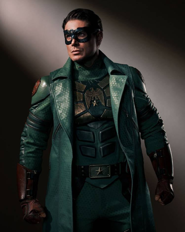 Jensen Ackles wears a green leather jacket and mask as Soldier Boy in Vought Rising