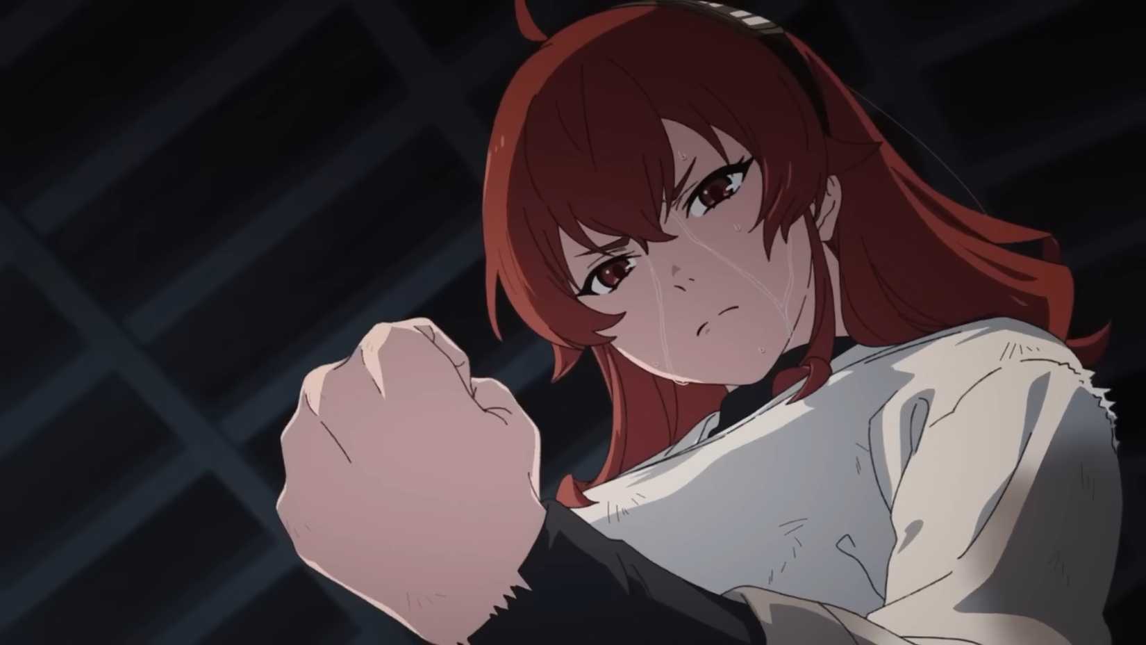 A young, red-headed girl looks at her hand making a fist in Mushoku Tensei: Jobless Reincarnation