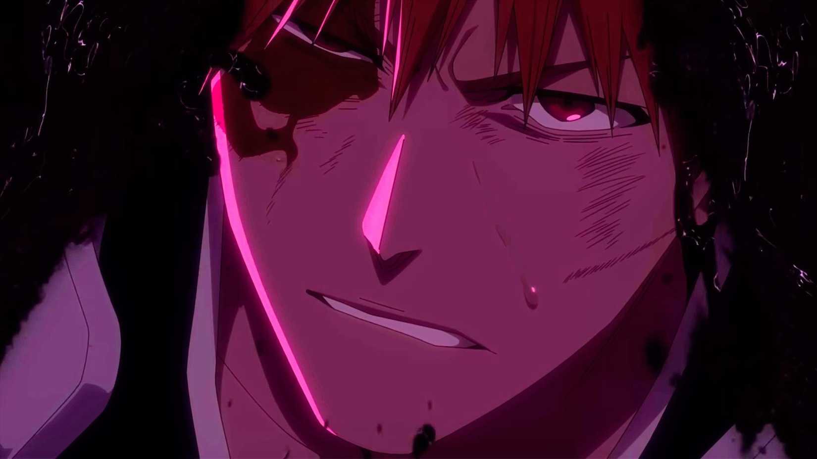 The close-up of a blood-soaked face in Bleach: Thousand-Year Blood War (Part 4)