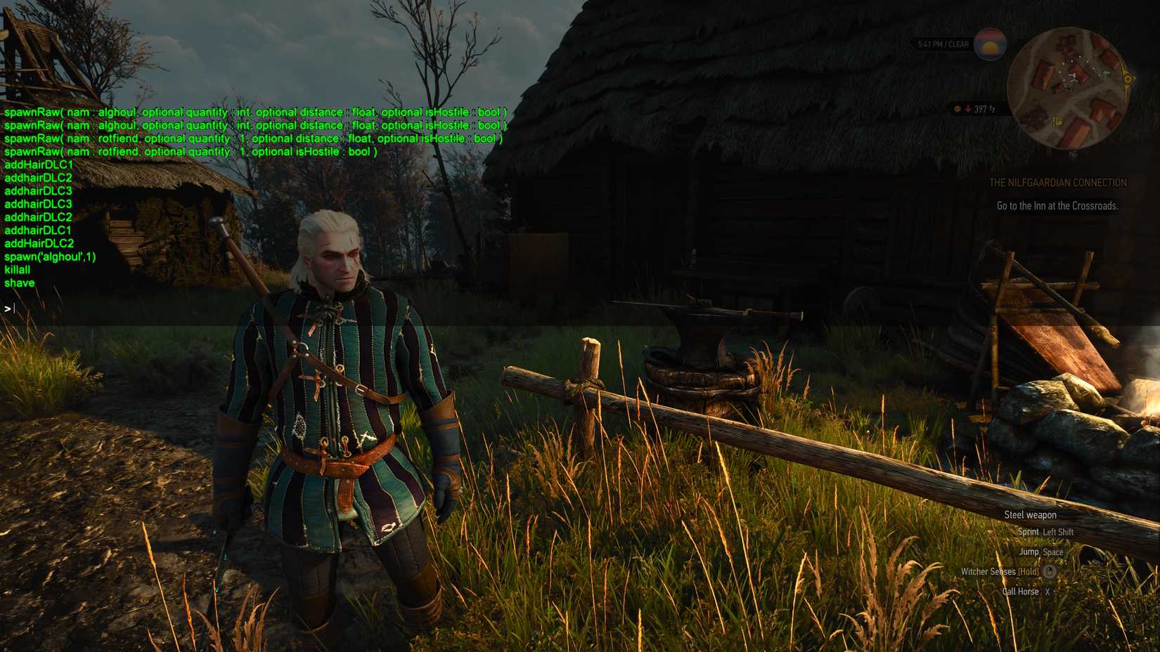 A console commands window in The Witcher 3