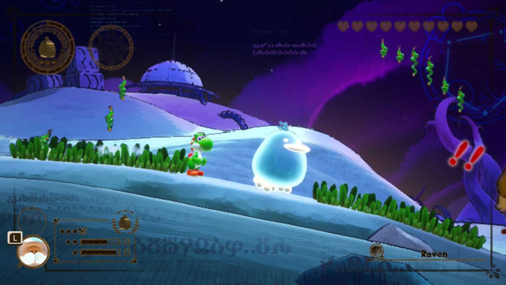A Raven walks on a planet's surface in Yoshi and the Mysterious Book.