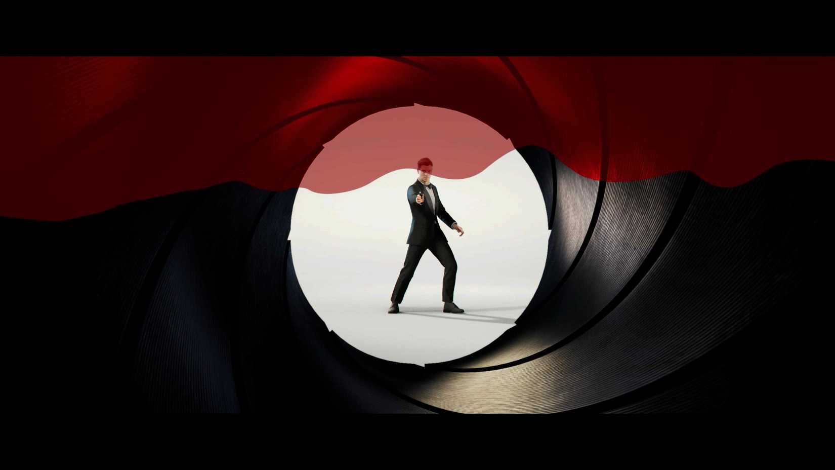 007 First Light Bond shoots into the camera striking the very famous James Bond pose while blood flows down the camera lens