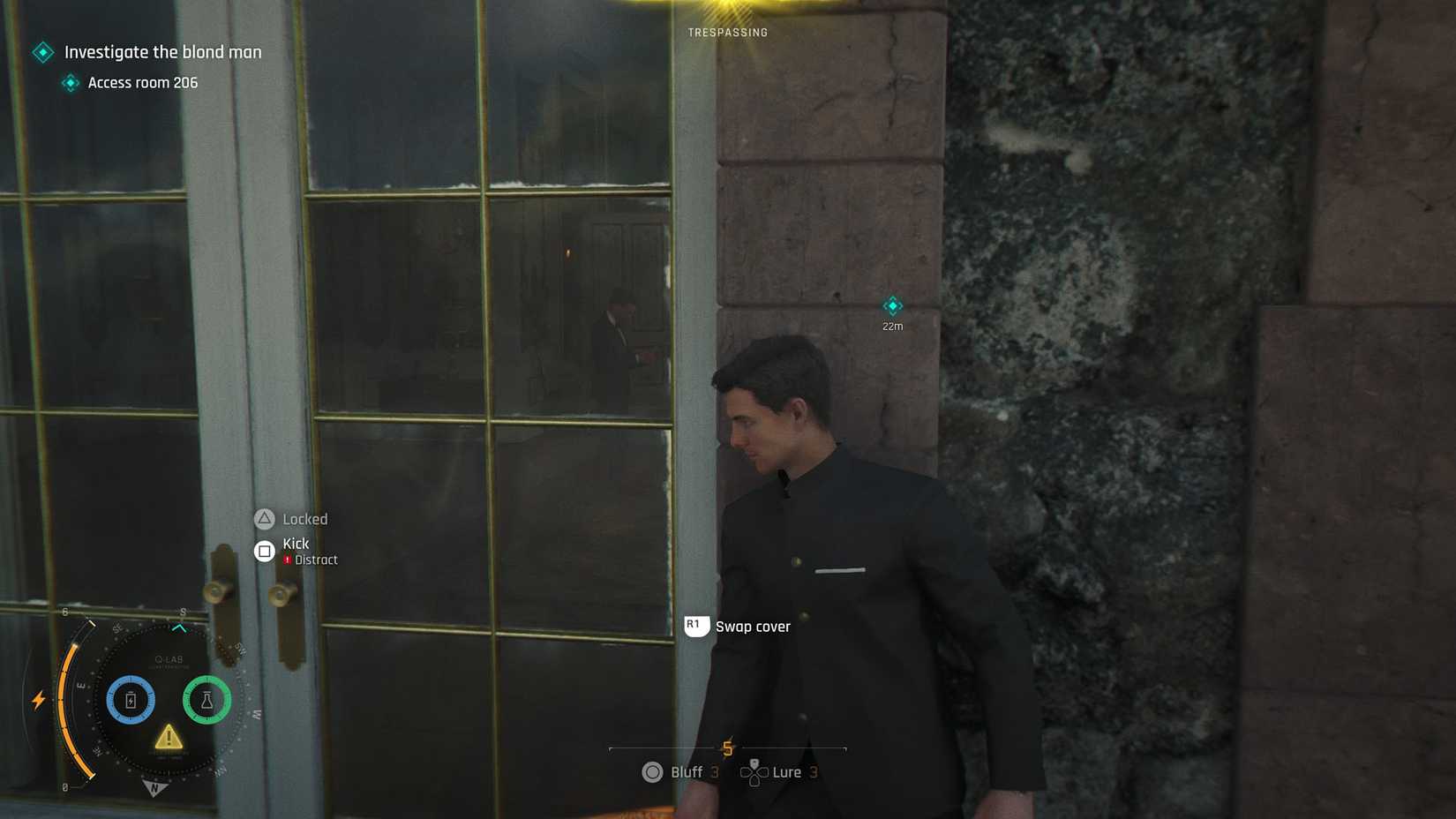 A 007 First Light screenshot showing Bond beside a door