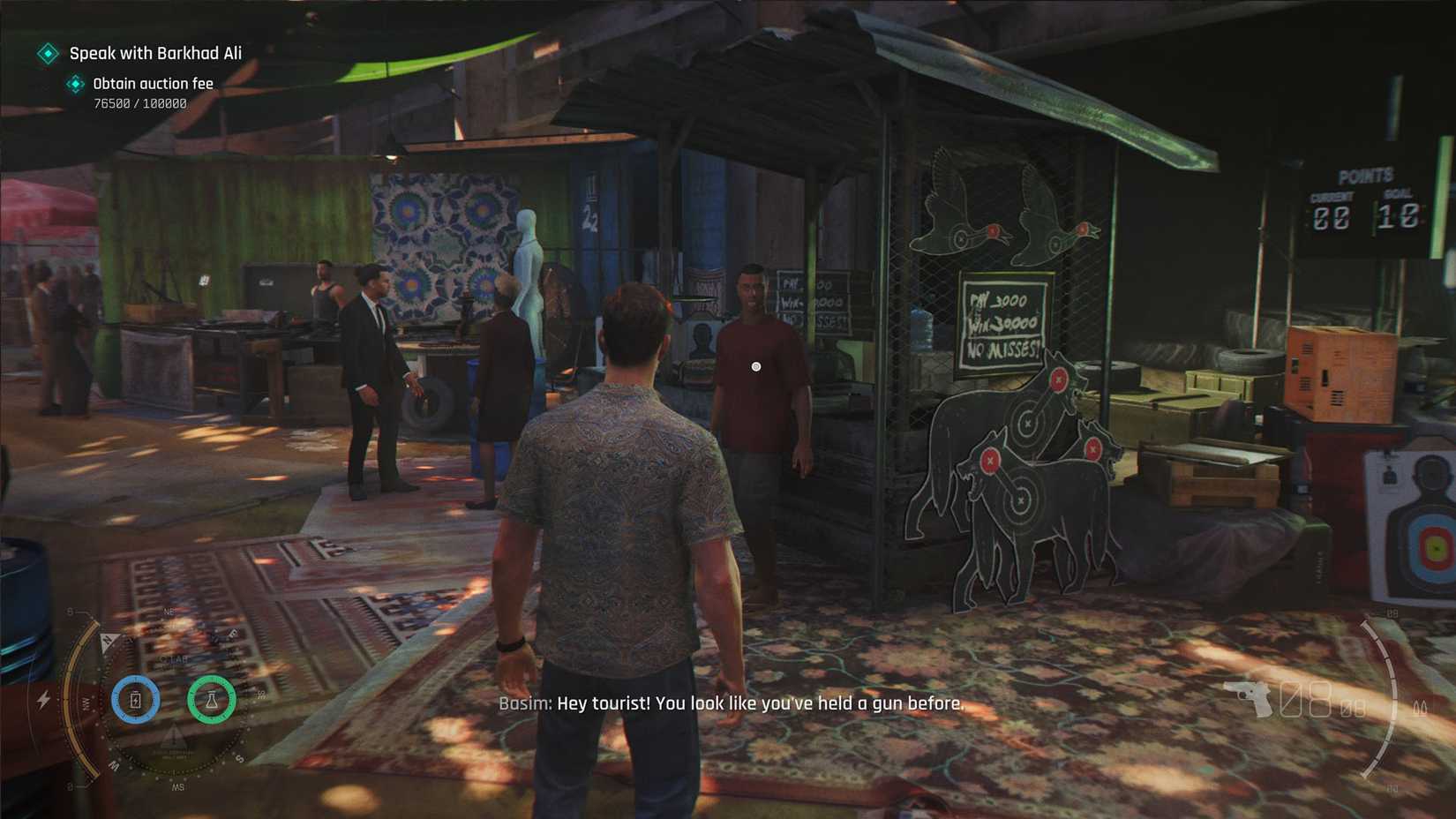 Uma captura de tela do 007 First Light mostrando a cabine do campo de tiro em Aleph