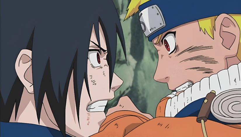 Naruto and Sasuke bicker and fight with each other in Naruto