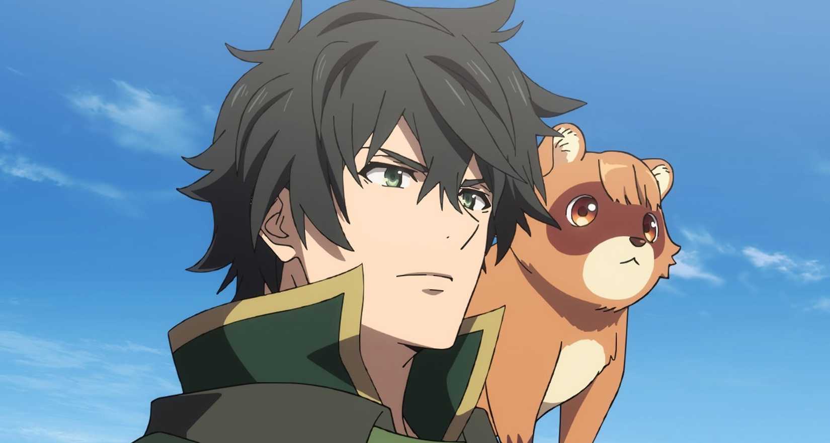 A young, black-haired man and small animal stares ahead in The Rising of the Shield Hero