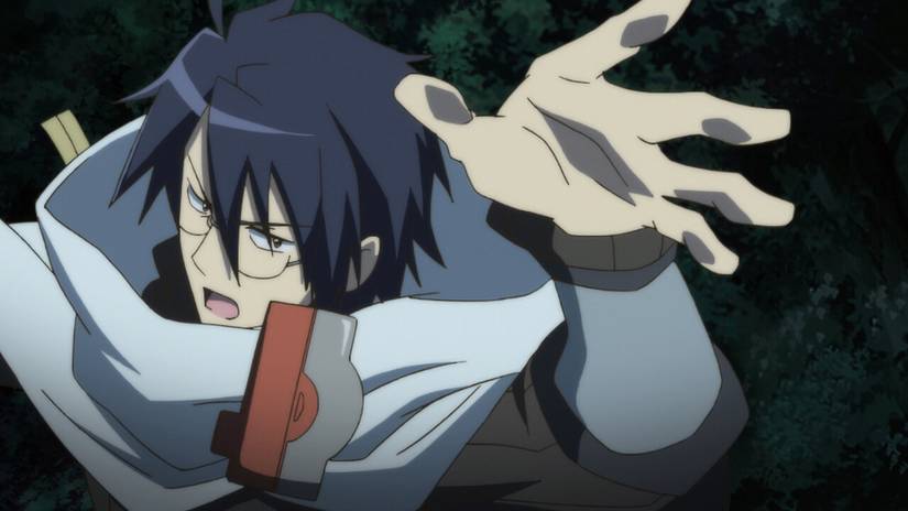A black haired man with glasses extends his hands in Log Horizon