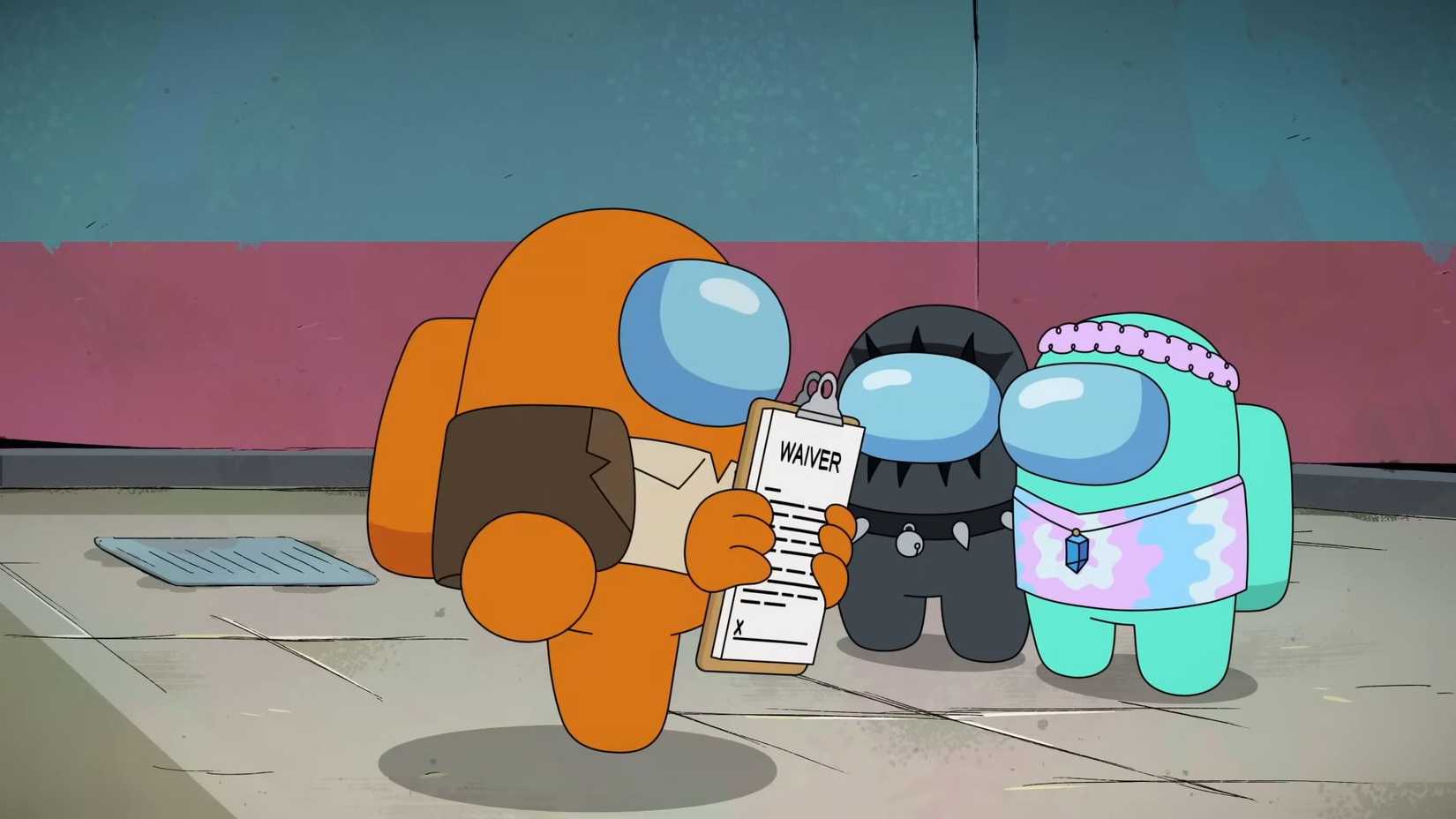 Orange, the HR worker in the Among Us show, offers a waiver to the black and cyan characters.