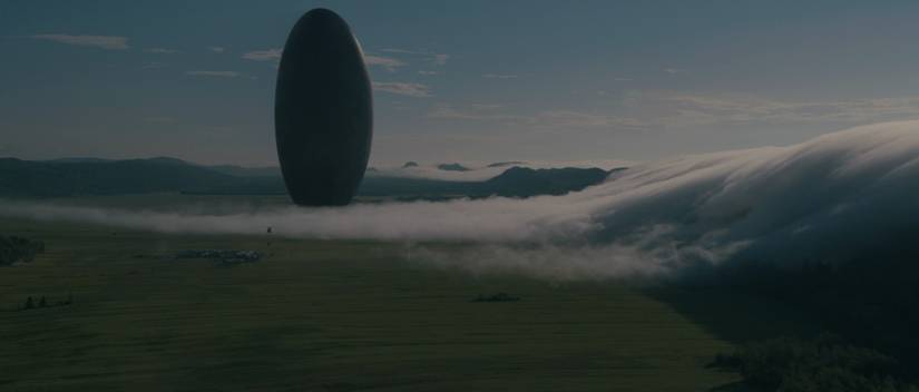 A heptapod spacecraft appears above Montana in Arrival