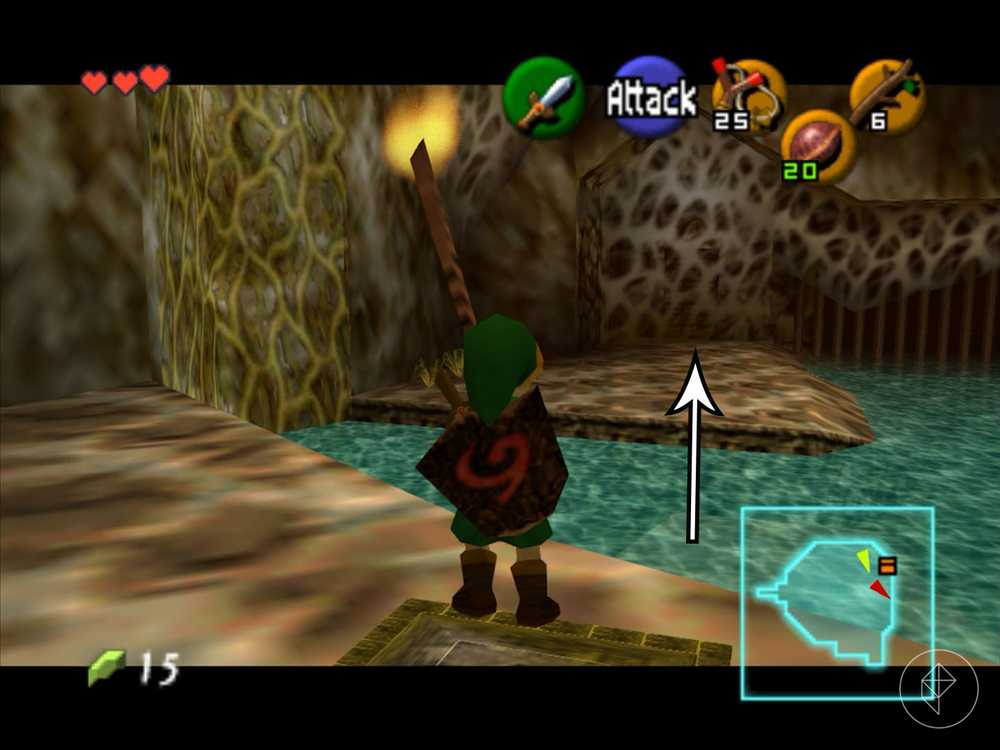 Link com um graveto aceso em frente a uma porta coberta por teias em Ocarina of Time.