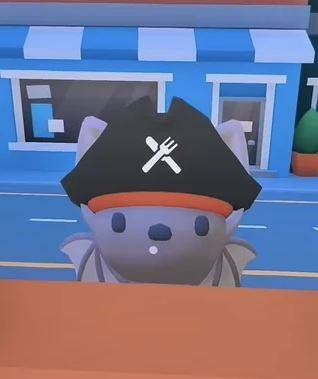 A customer in Burgie's Cozy Kitchen shows up wearing a pirate hat in the incremental idler's clever anti-piracy mode. 