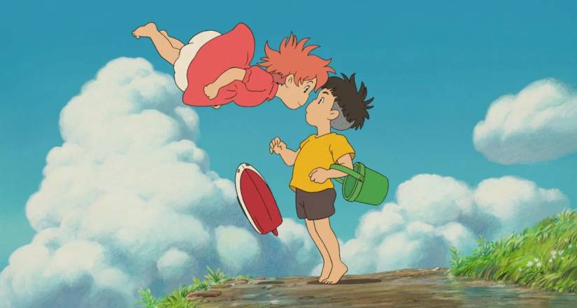 Two children playfully hang out with each other in Ponyo