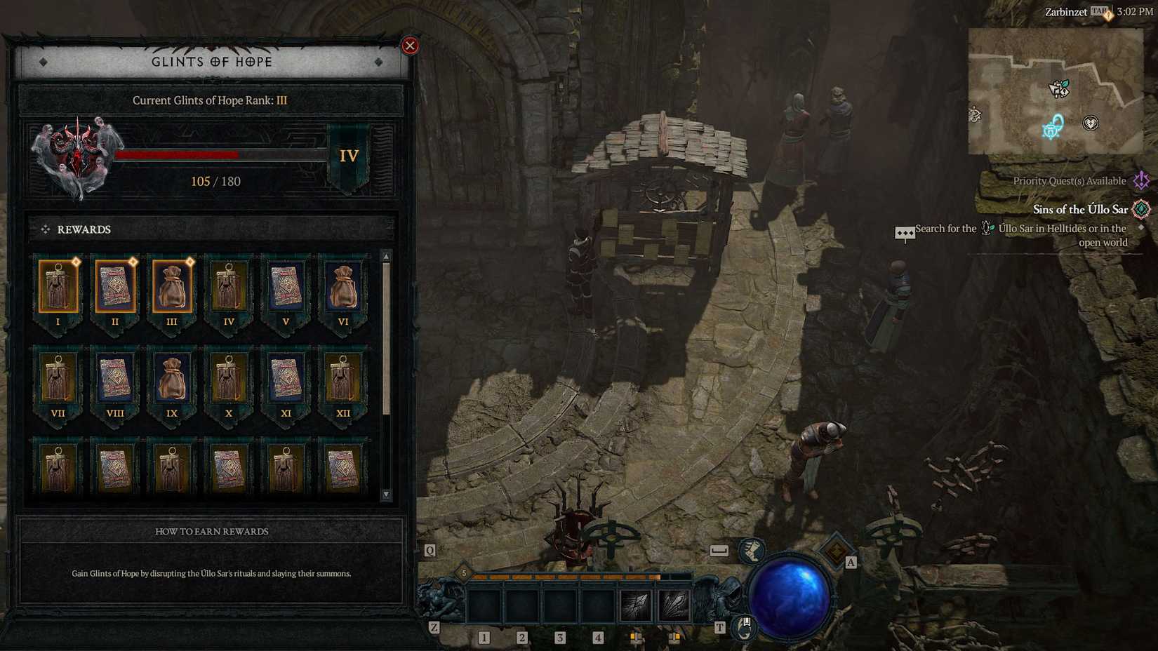 A Diablo 4 screenshot showing the Glint of Hope board