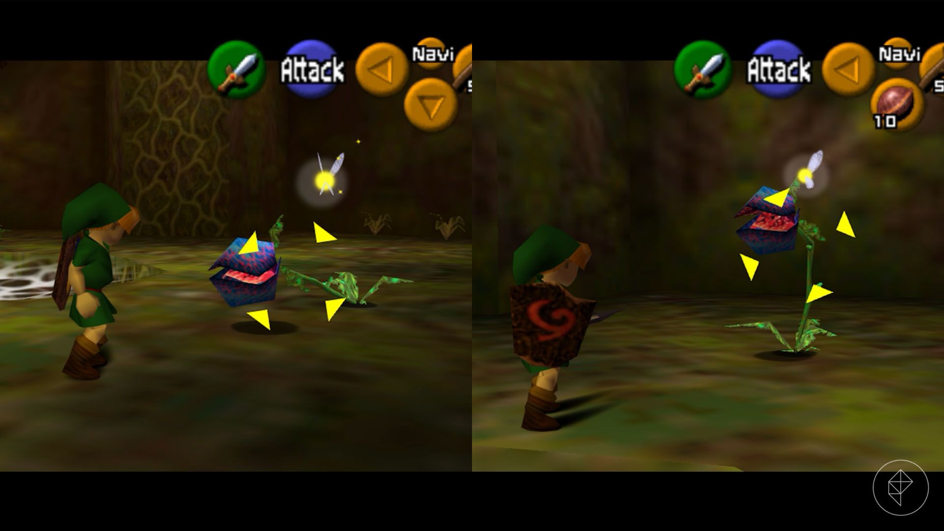 Link facing a lunging Deku Baba.