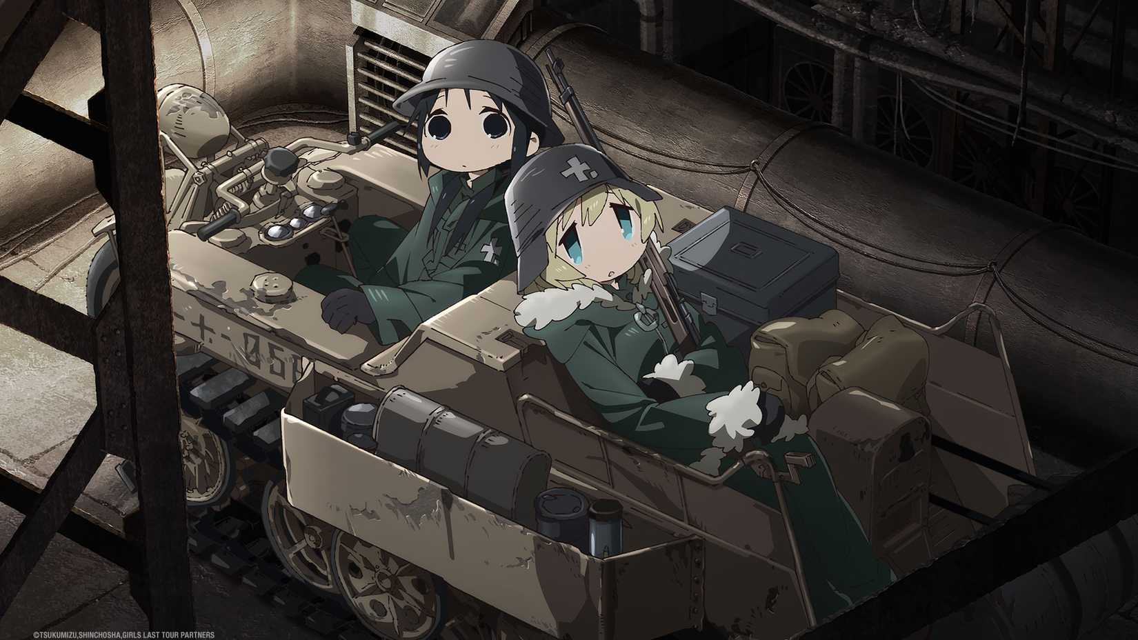 Chito y Yuuri se sientan en su moto de media pista en Girls' Last Tour