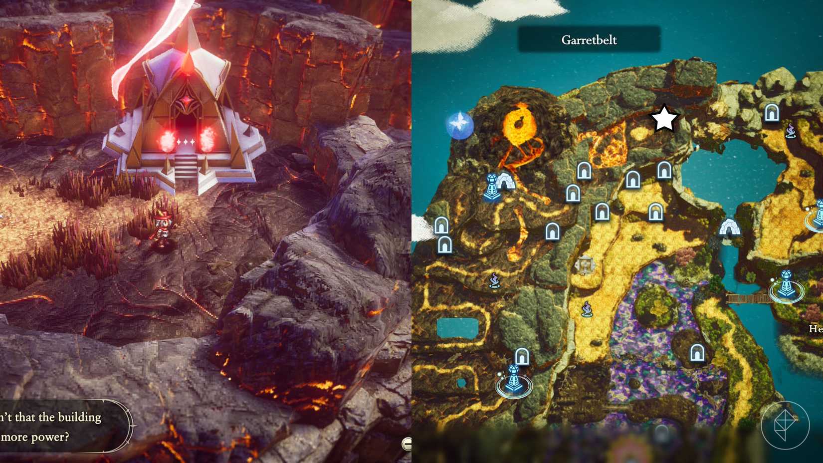 A montage of two The Adventures of Elliot screenshots showing the location of a shard of life in the Age of Budding 