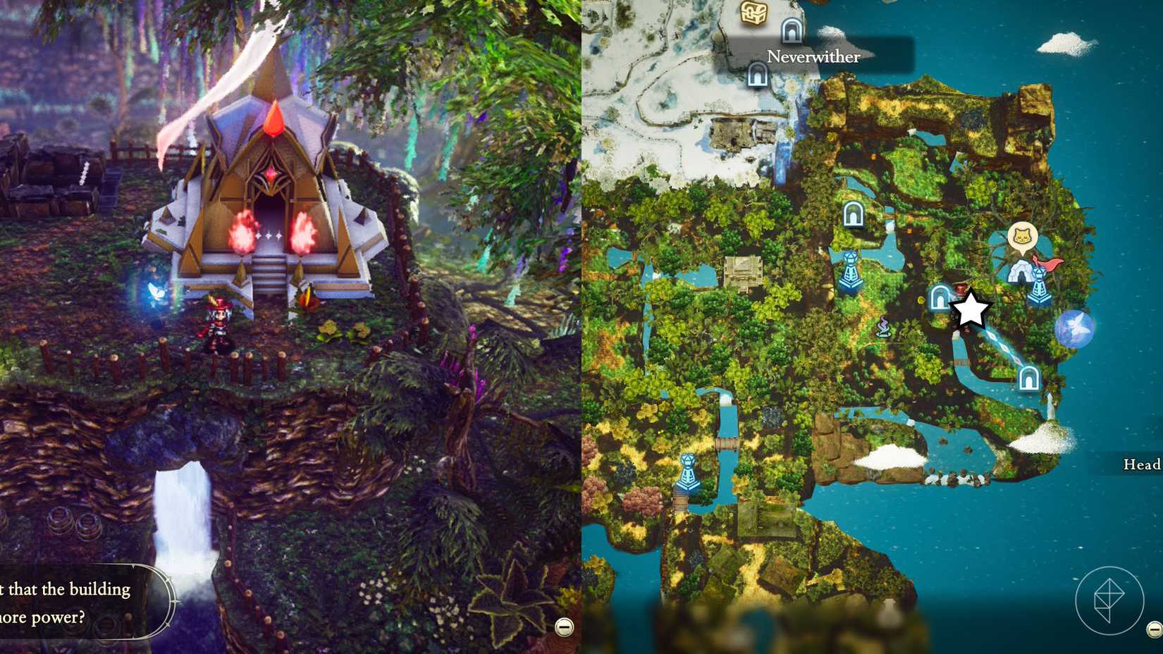A montage of two The Adventures of Elliot screenshots showing the location of a shard of life in the Age of Budding 