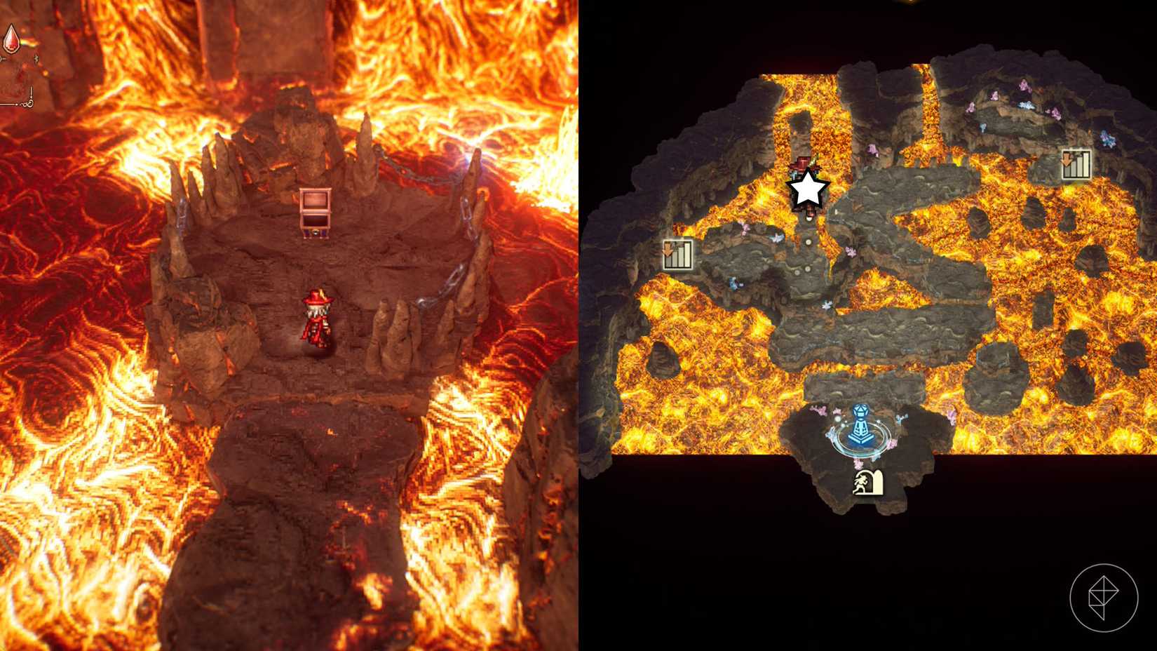 A montage of two The Adventures of Elliot screenshots showing the location of a shard of life in the Age of Budding 