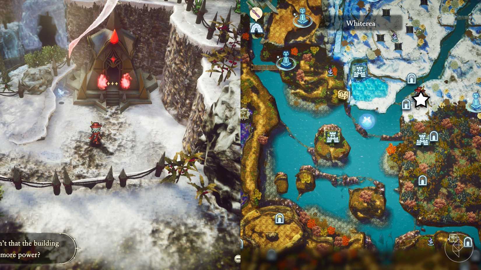 A montage of two The Adventures of Elliot screenshots showing the location of a shard of life in the Age of Magic 