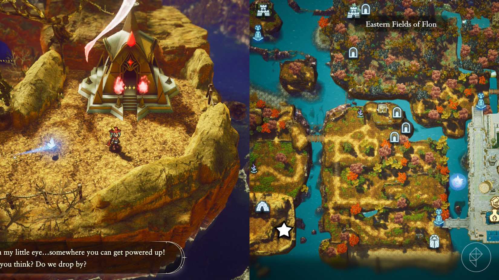 A montage of two The Adventures of Elliot screenshots showing the location of a shard of life in the Age of Magic 
