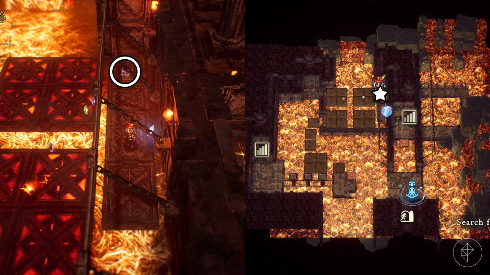 A montage of two The Adventures of Elliot screenshots showing the location of a shard of life in the Age of Magic 