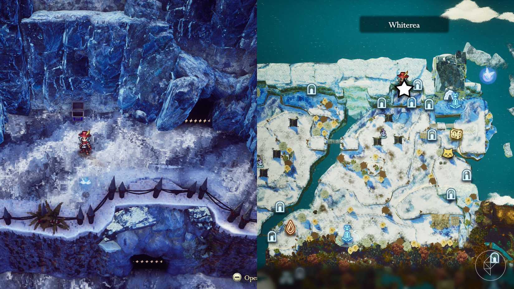 A montage of two The Adventures of Elliot screenshots showing the location of a shard of life in the Age of Magic 