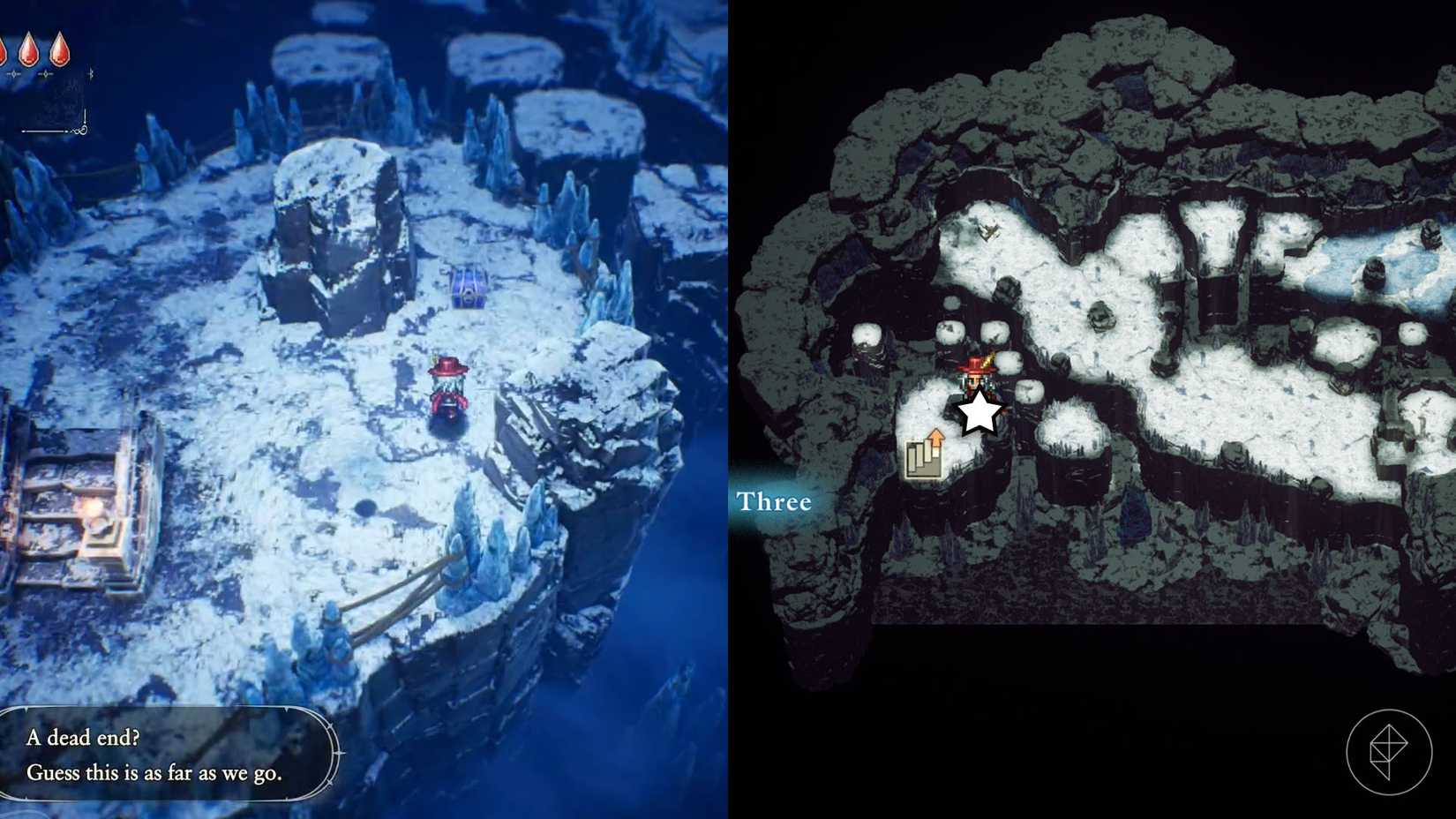   A montage of two The Adventures of Elliot screenshots showing the location of a shard of life in the Age of Reconstruction 