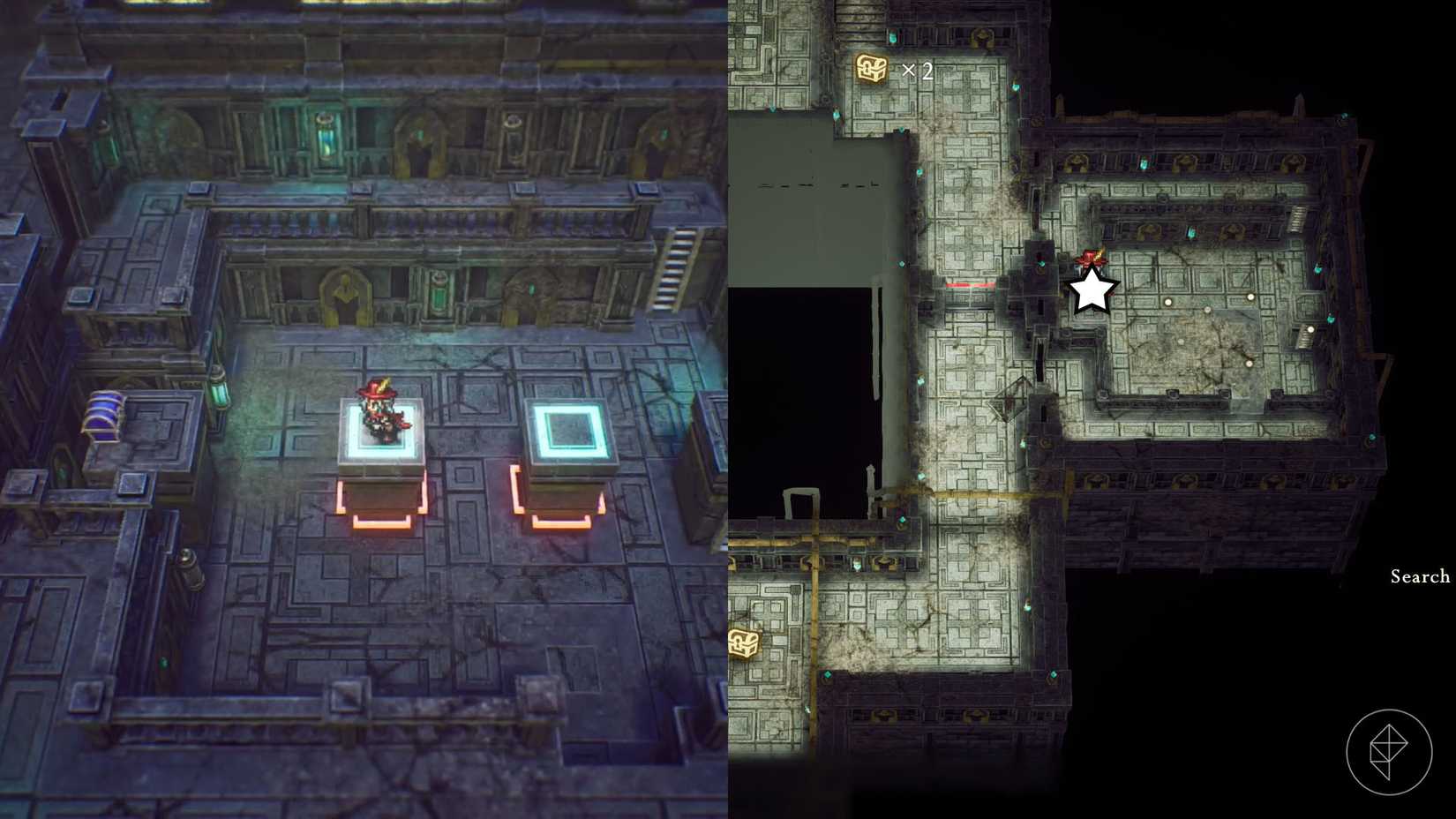  A montage of two The Adventures of Elliot screenshots showing the location of a shard of life in the Age of Reconstruction 