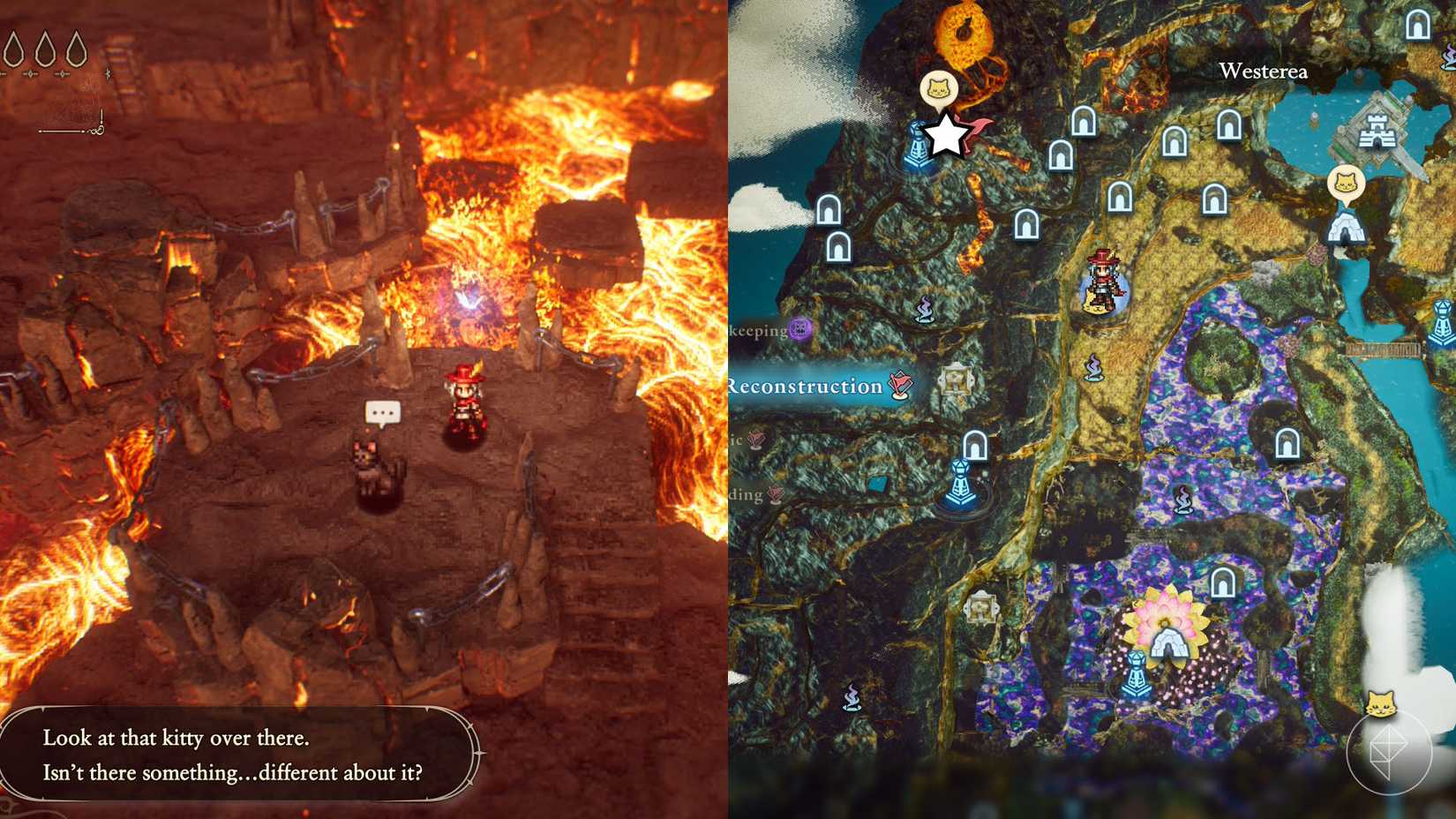 A montage of two The Adventures of Elliot screenshots showing the location of a myu sage