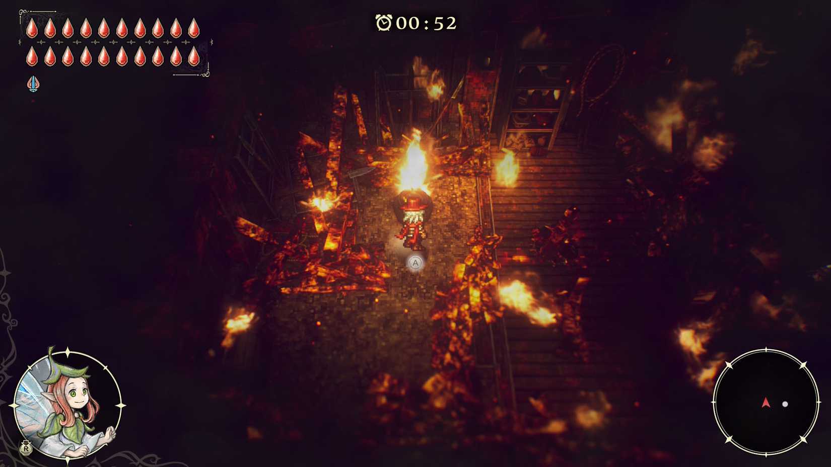 A The Adventures of Elliot screenshot showing Elliot inside a bulding on fire