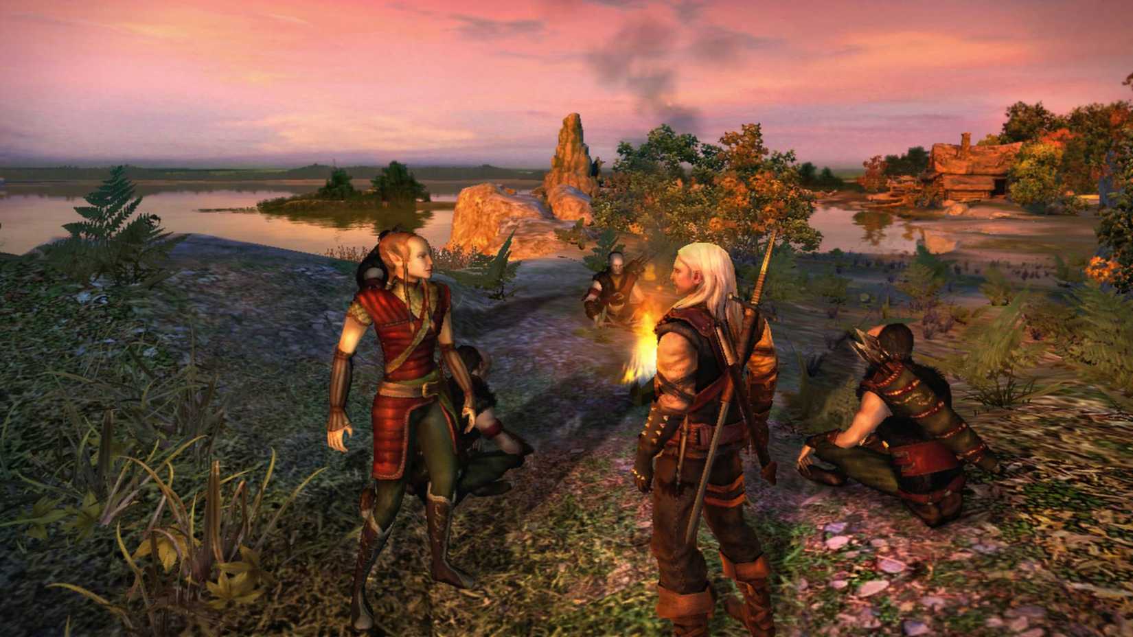 Geralt talking to an elf in The Witcher 1.