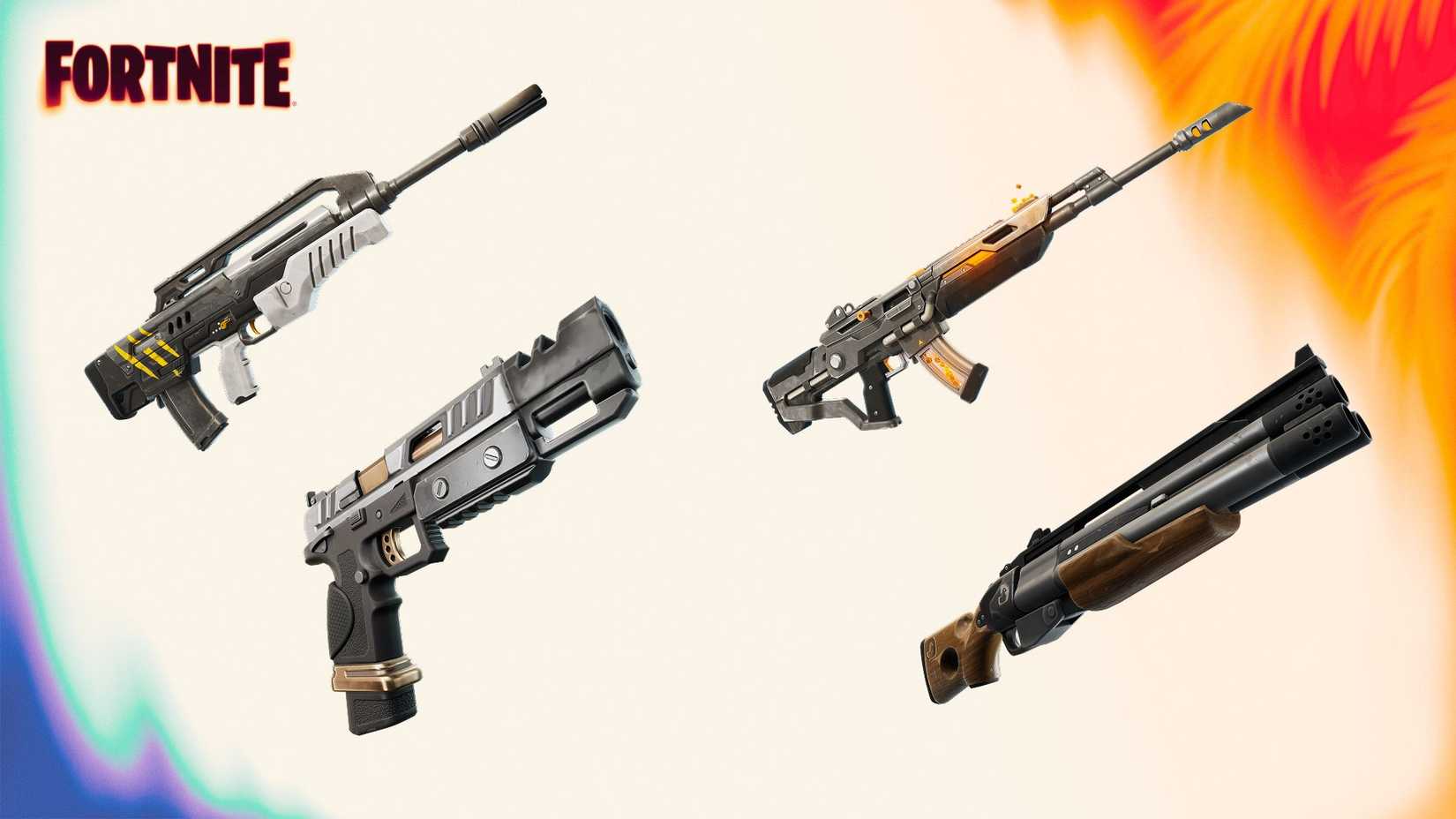  two assault rifles, a pistol, and a shotgun.