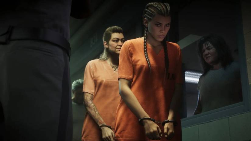 Lucia Camina Wearing an Orange Jumpsuit and Cuffs in Grand Theft Auto 6