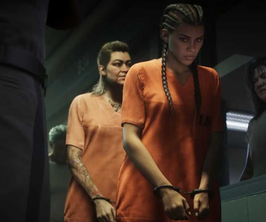 Lucia Camina Wearing an Orange Jumpsuit and Cuffs in Grand Theft Auto 6