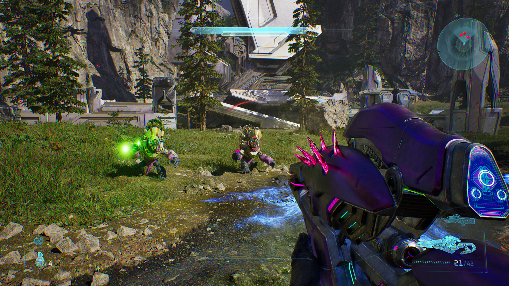 Master Chief aims a weapon at a Grunt in Halo Campaign Evolved