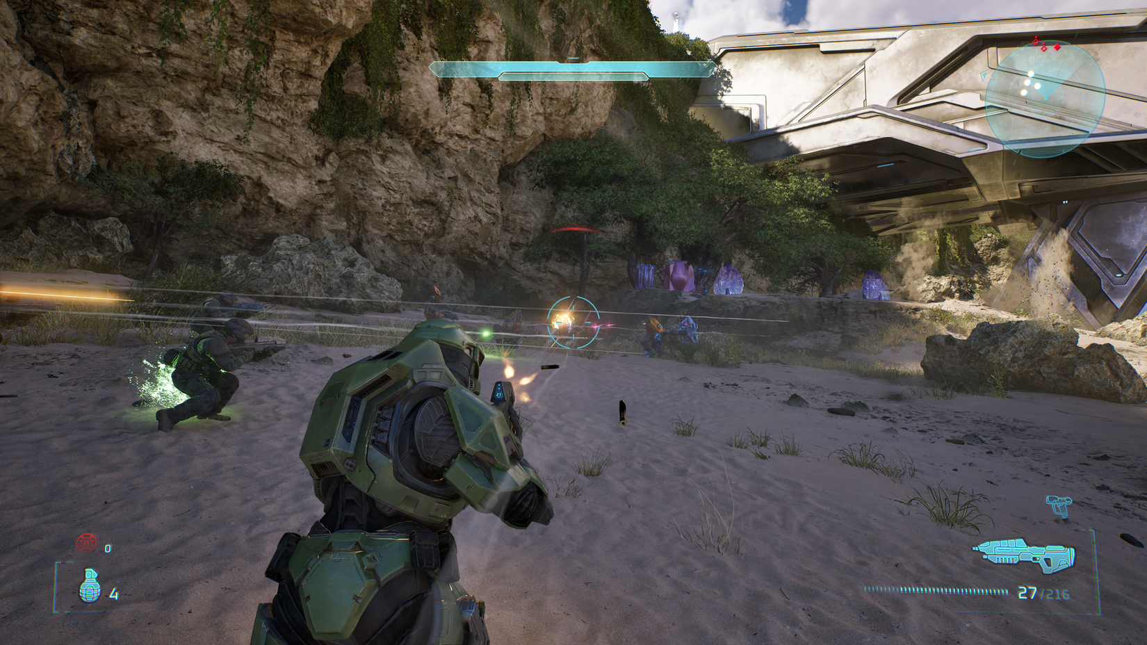 Master Chief plays Halo Campaign Evolved from third person with the perspective skull