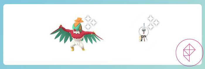 Hawlucha e Klefki com brilhos brilhantes deles em Pokémon Go.