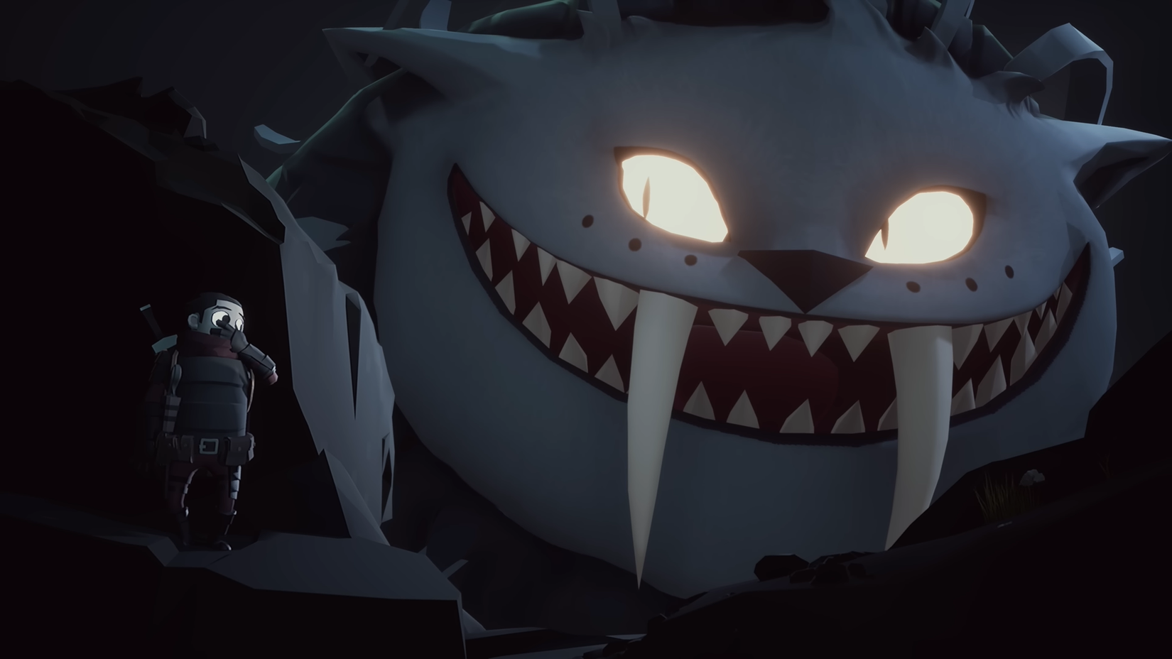 Little Devil Inside trailer screenshot showing a menacing monster staring down the main adventurer
