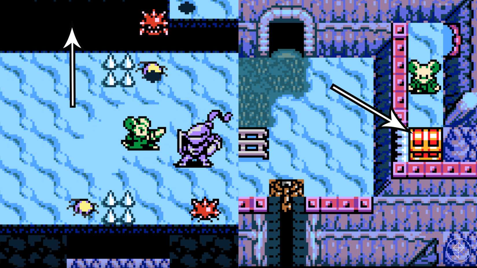 Arrows point to the Guardian Casket weapon upgrade location in Mina the Hollower.
