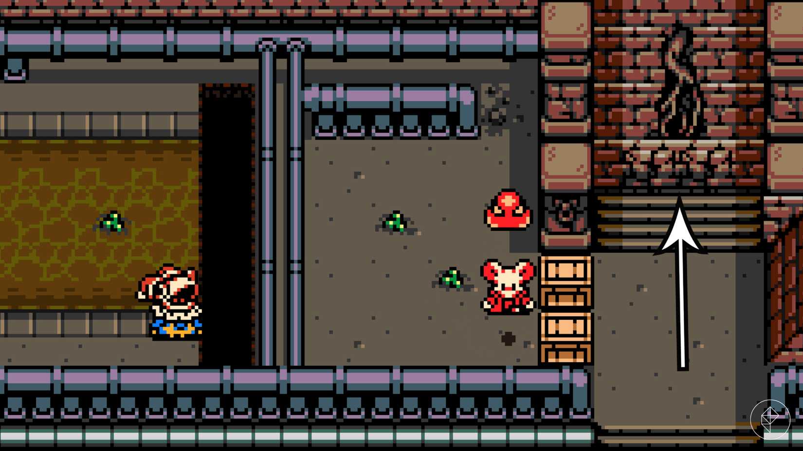 An arrow points to Luxy's secret lair in Mina the Hollower.