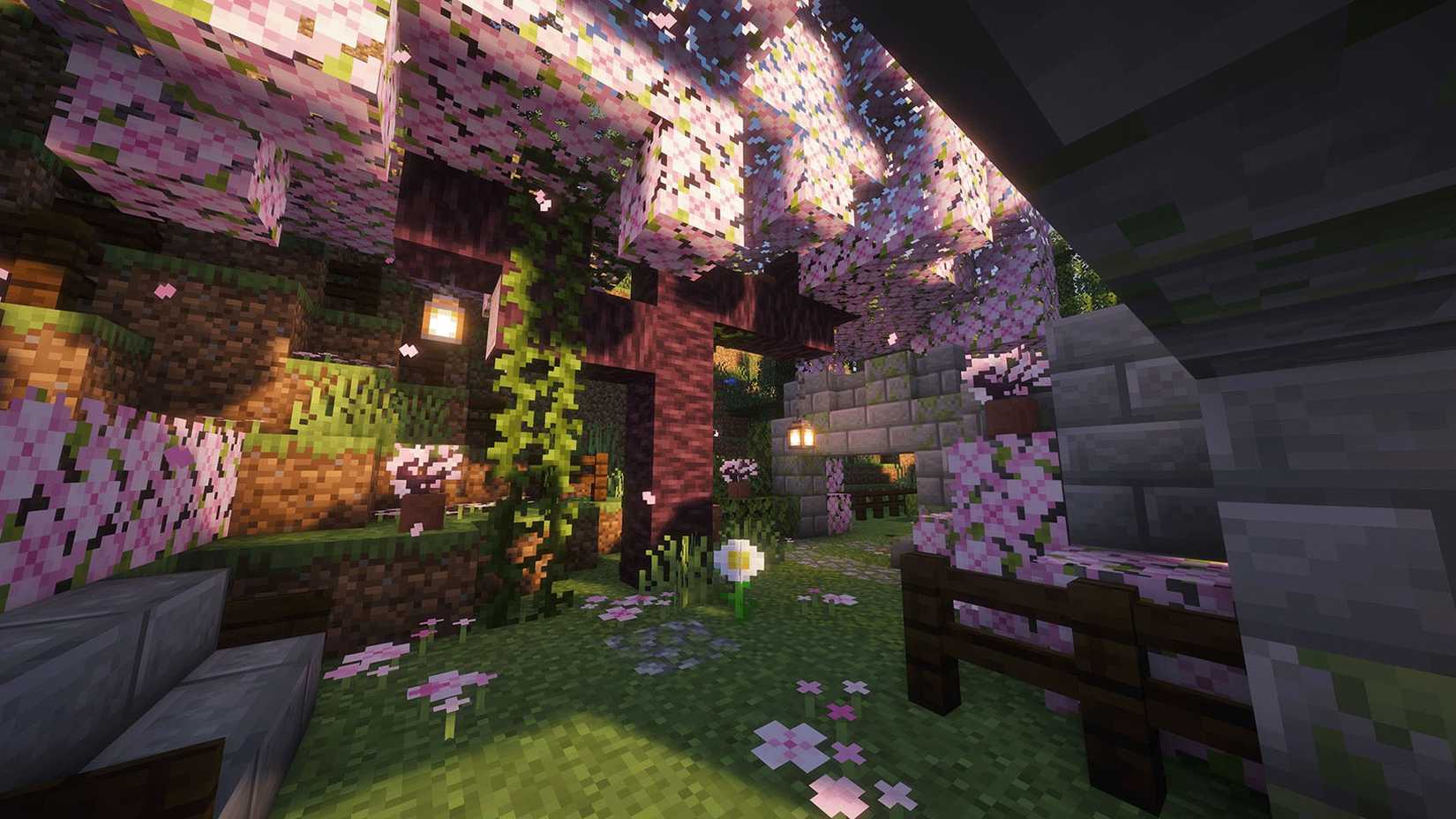 A sakura tree on a Minecraft themed map in Meccha Chameleon.