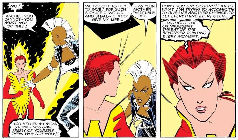 Panels-from-Uncanny-X-Men-203-by-Chris-Claremont-John-Romita-Jr.-Al-Williamson-Glynis-Oliver-and-Tom-Orzechowski-depicting-Storm-reasoning-with-Rachel