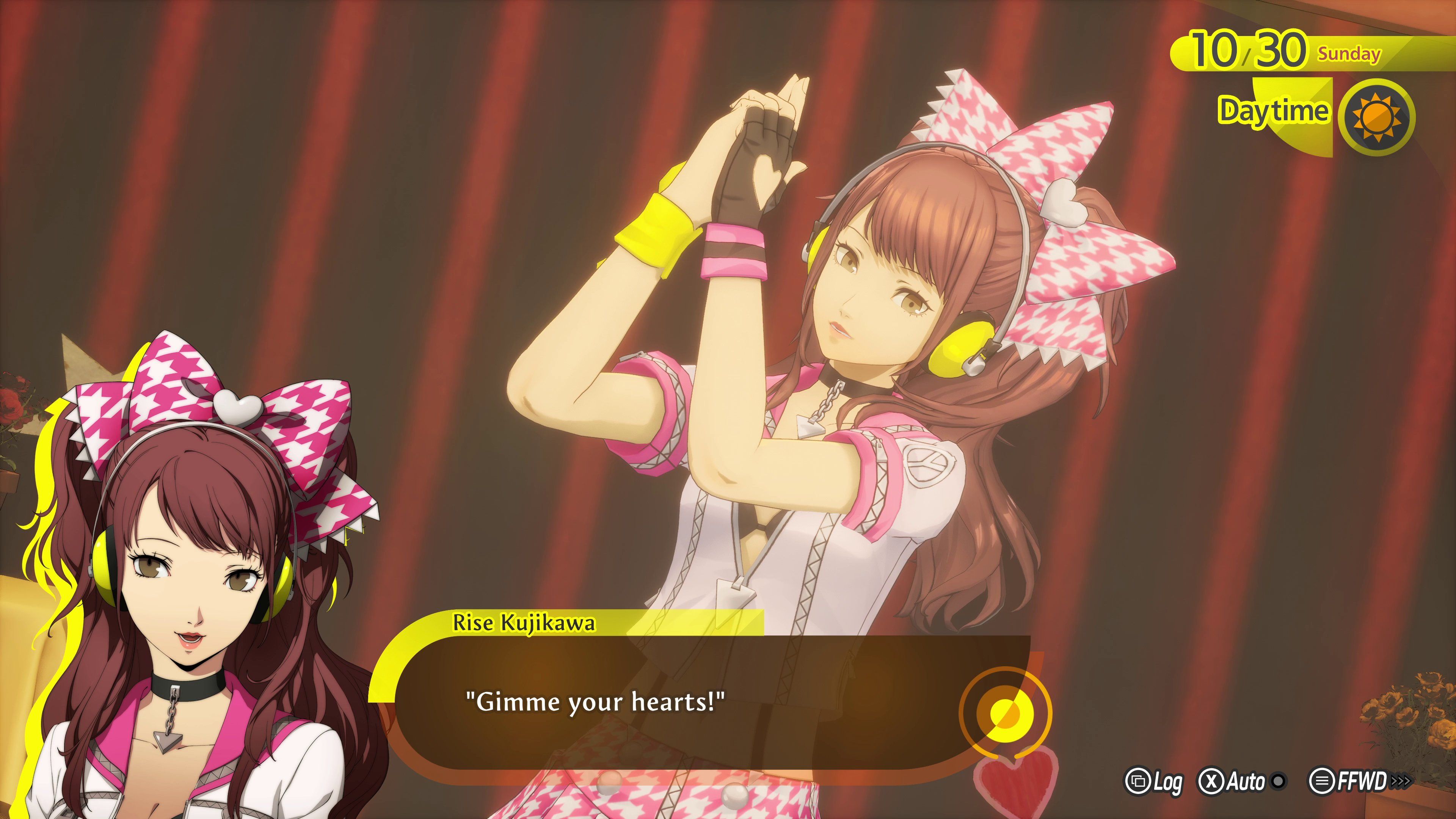 Rise Kujikawa wearing her Dancing All Night outfit on stage in Persona 4 Revival