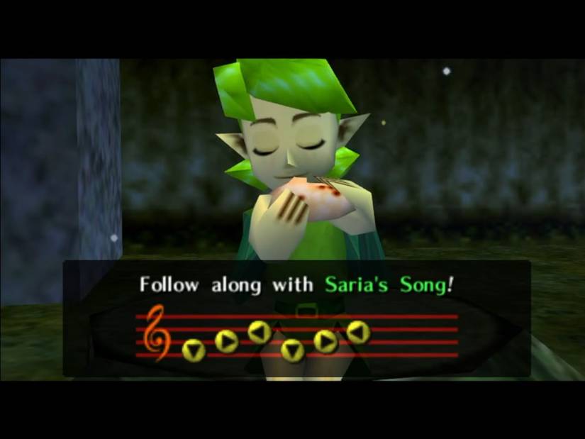 The music notes for Saria's Song in Ocarina of Time.