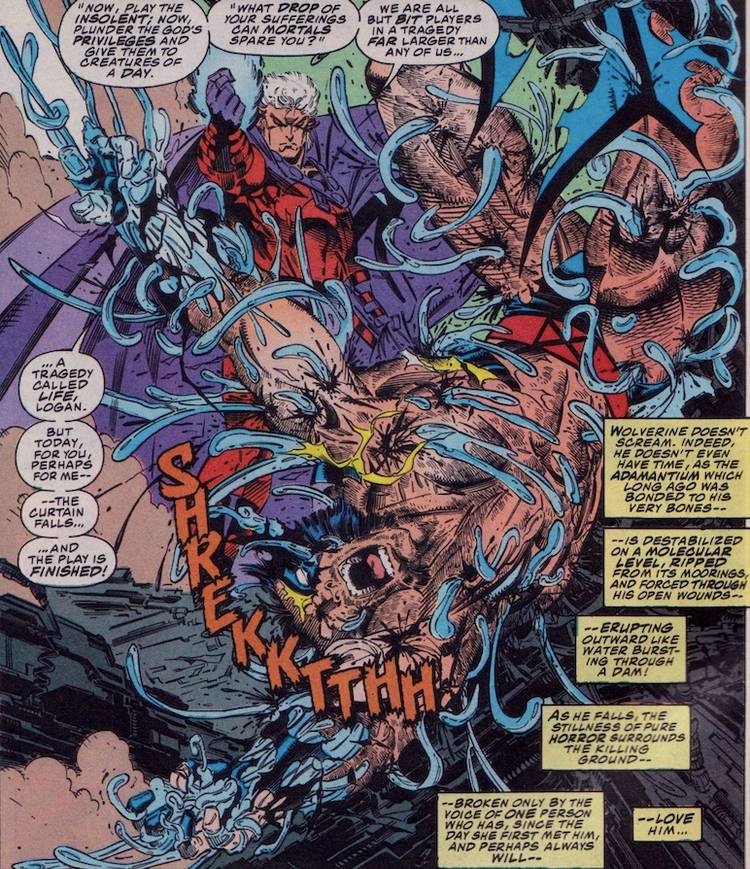 Magneto removes Adamantium from Wolverine in X-Men vol.2 #25