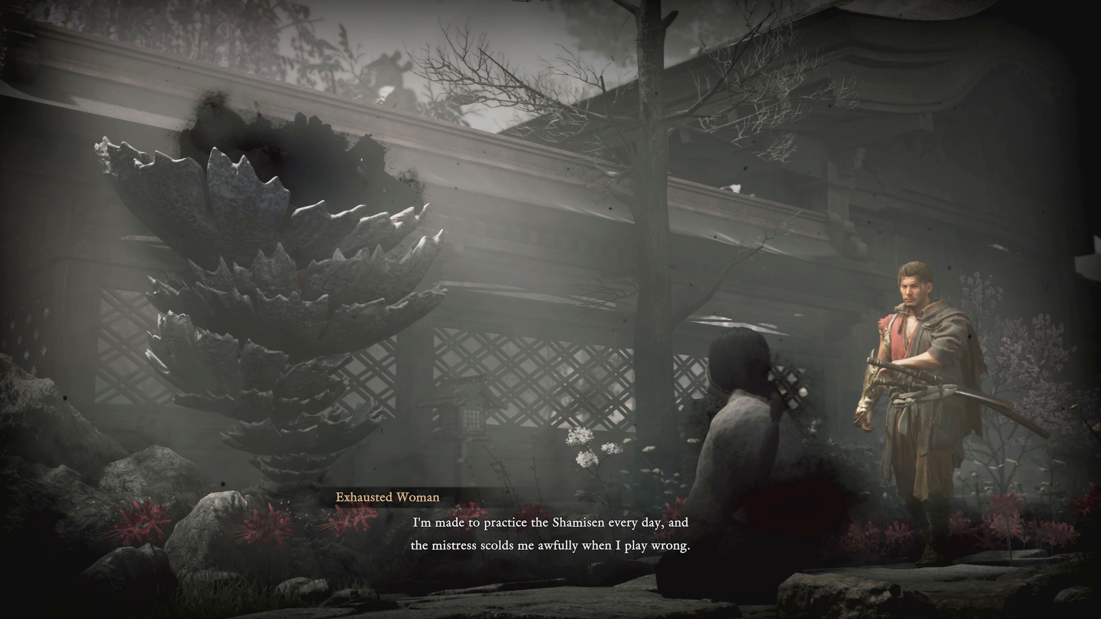 Miyamoto Musashi observing a dark interaction with a Genma