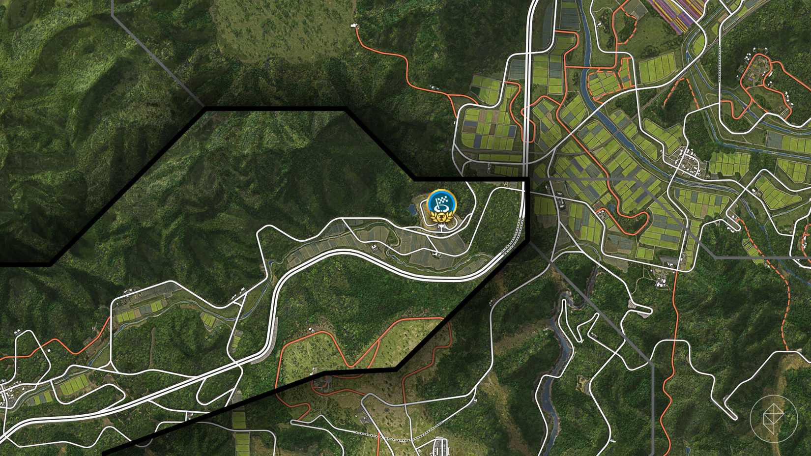 The location of the Shimanoyama Circuit, a road race, marked on the Forza Horizon 6 map.